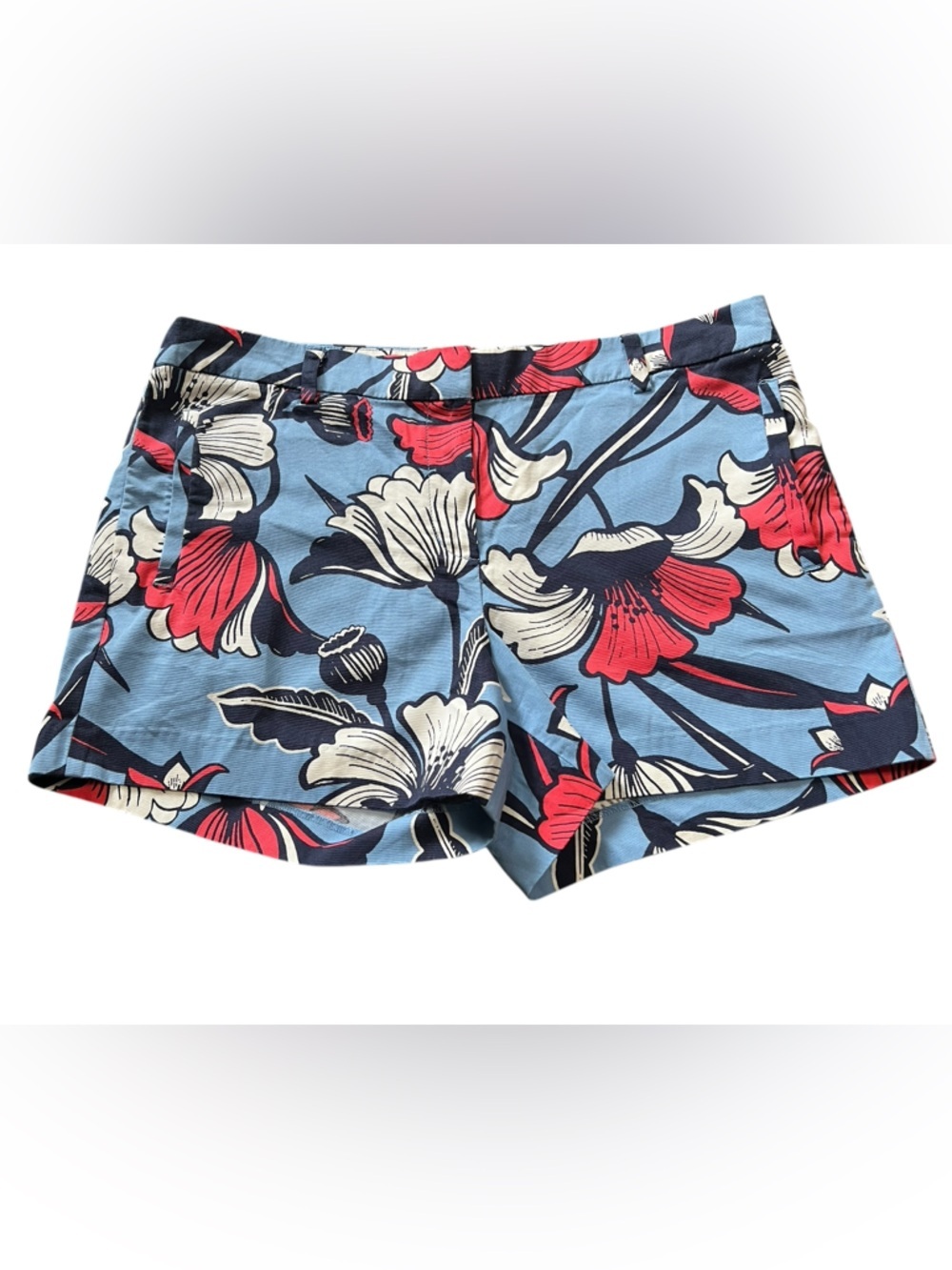J. Crew NWT tropical floral blue and red cotton shorts 4” inseam